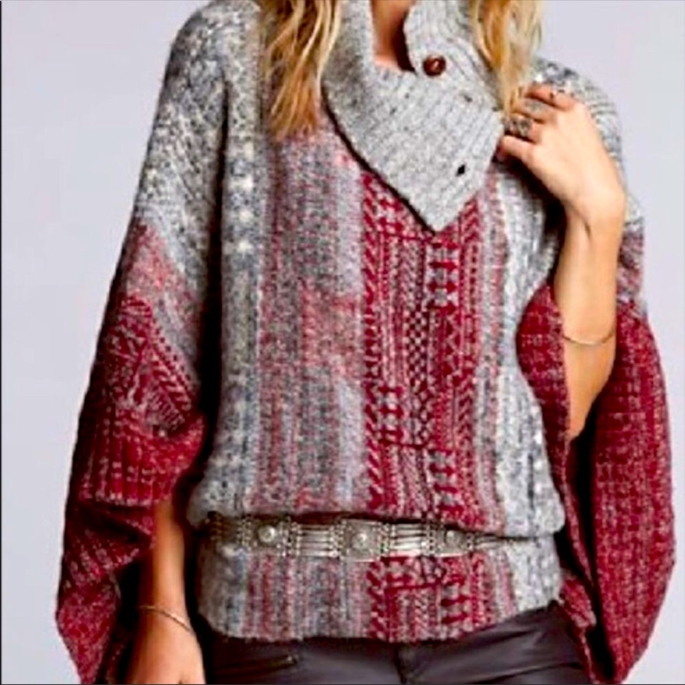 Free People Willow Diamond knit poncho sweater S